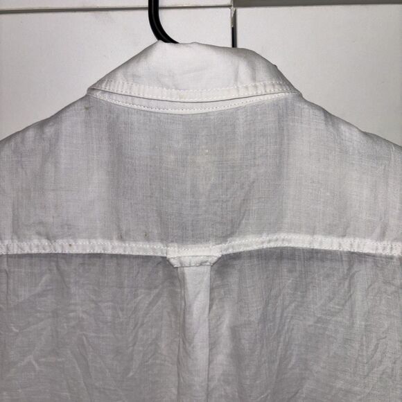 Burberry Brit White NovaCheck Tunic Top 3/4 Roll Tab Sleeve Ramie Blouse XL - Picture 11 of 14